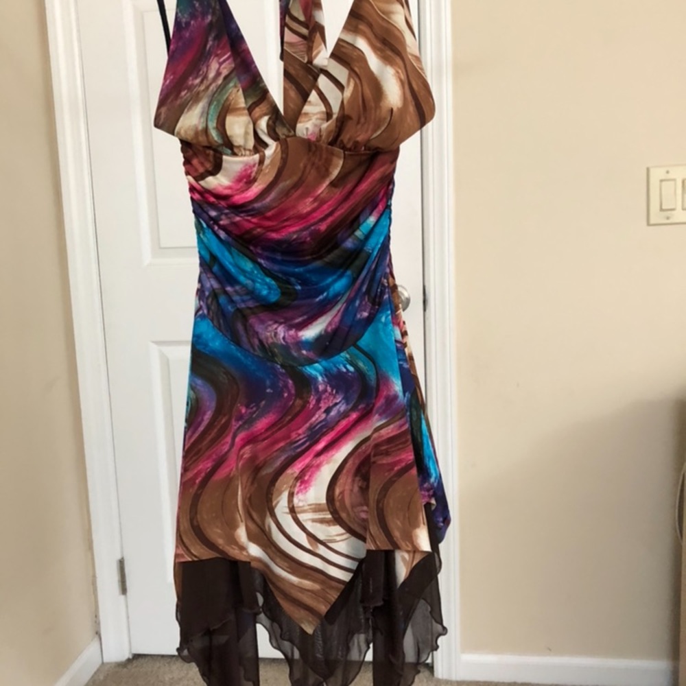 Multicolor, uneven hem, halter dress